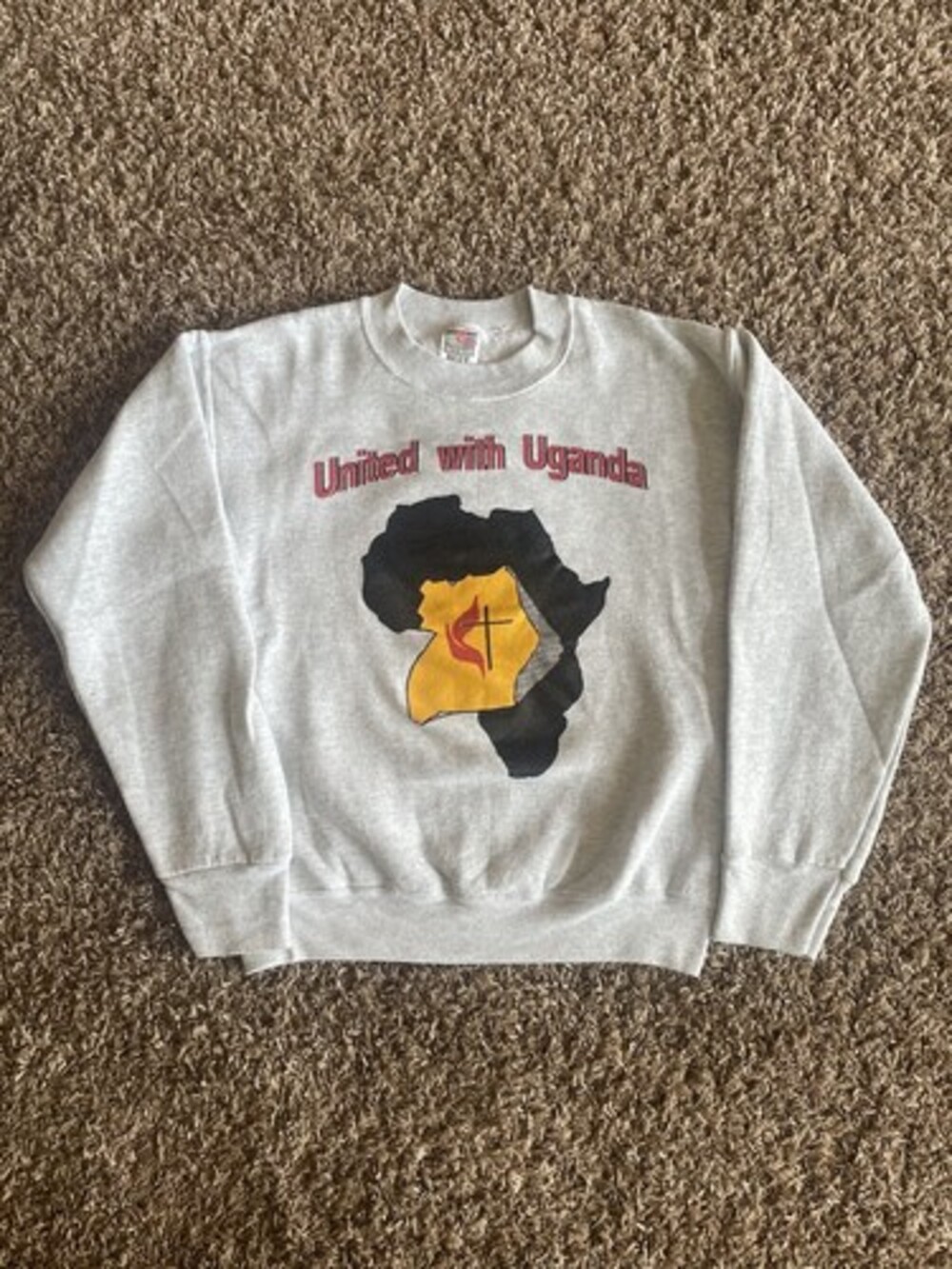 Vintage United With Uganda Sweatshirt Crewneck Grey/White FOTL Mens Size Small